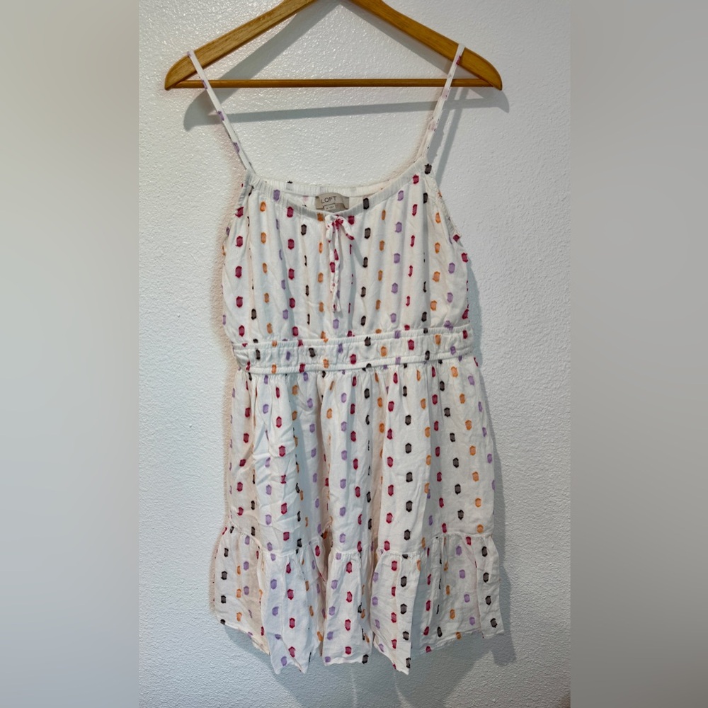White Sleeveless Clip Dot Babydoll Sundress Cottagecore Tiered Mini Dress M